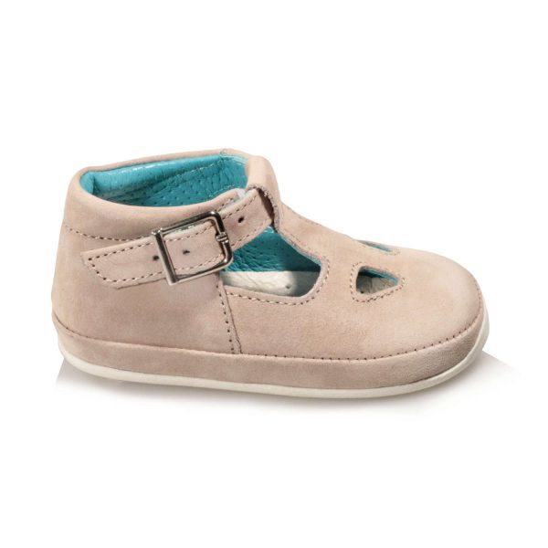 Scarpe con due occhi, in camoscio, suola in gomma, color celeste