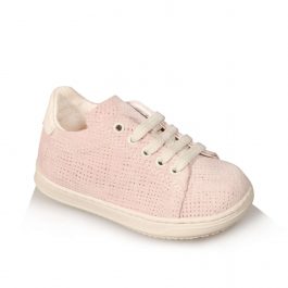 Sneakers bimbo con pelle scamosciata e decorata, colore rosa